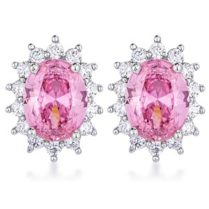 Rhodium Plated Pink Petite Royal Oval Earrings