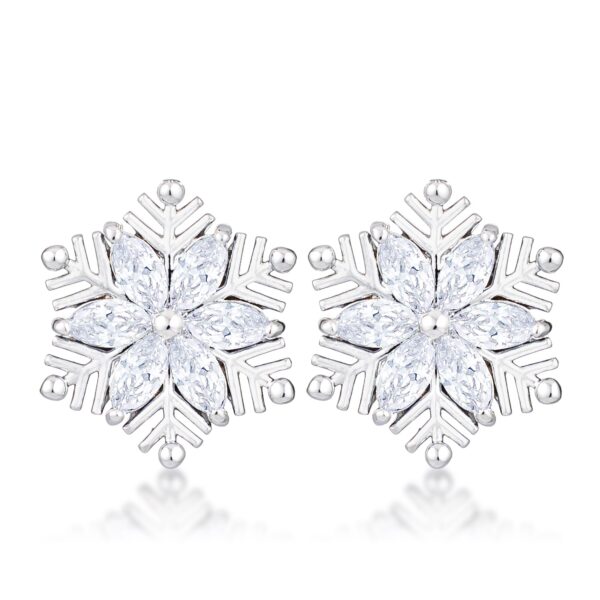 .6Ct Rhodium Plated Clear Marquise Snowflake Earrings