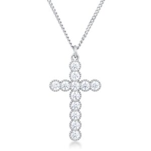 Micro Beaded Rhodium Plated Clear CZ Cross Pendant