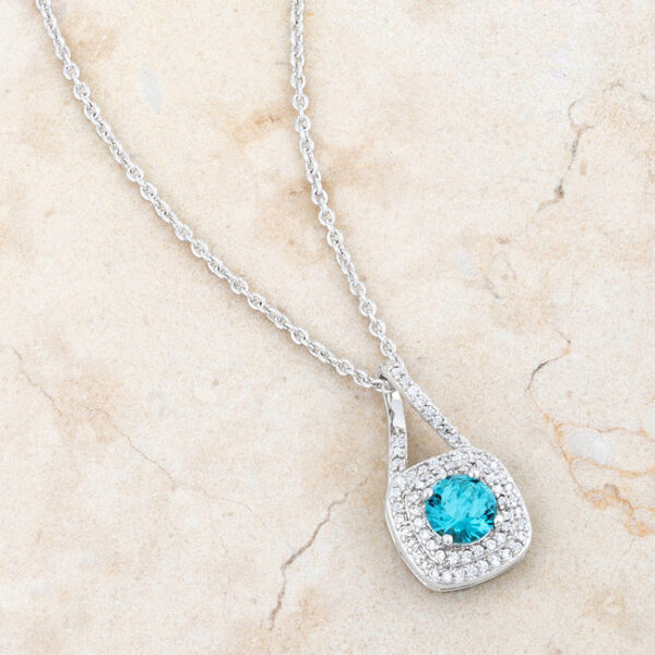 Christal 1.2ct Aqua CZ Rhodium Classic Necklace - Image 4