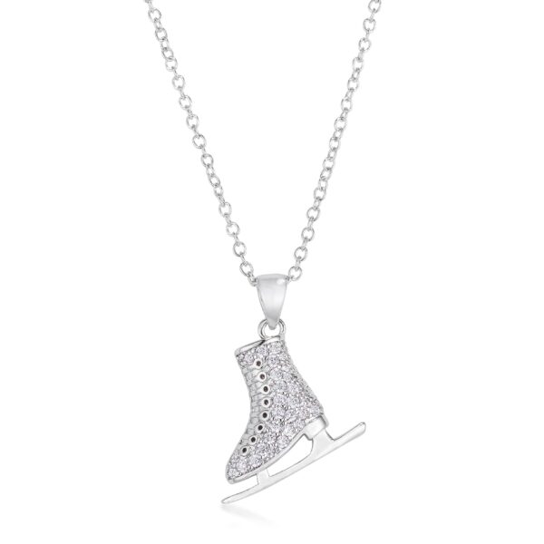 Delicate .4Ct Rhodium Plated Ice Skate Pendant