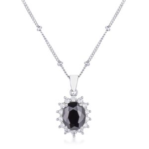 Rhodium Plated Black Petite Royal Oval Pendant