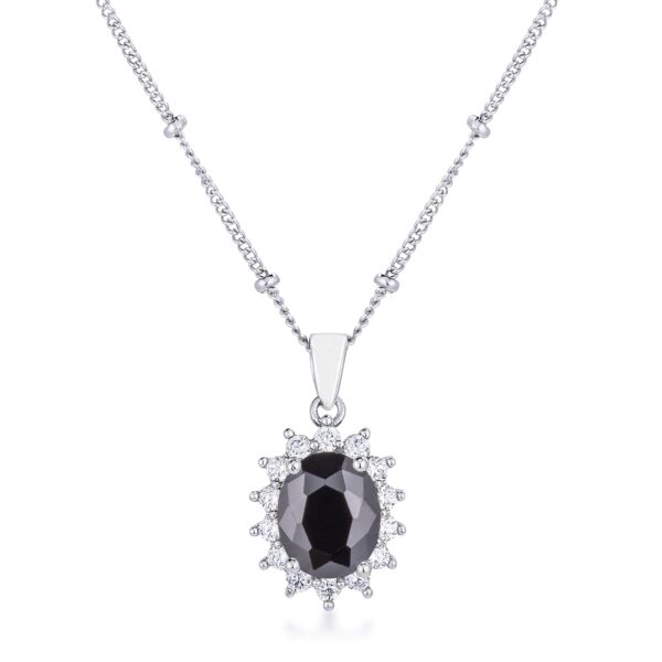 Rhodium Plated Black Petite Royal Oval Pendant