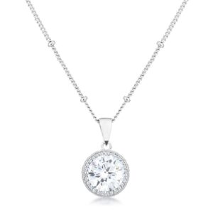 3Ct Rhodium Clear CZ Round Halo Satellite Pendant