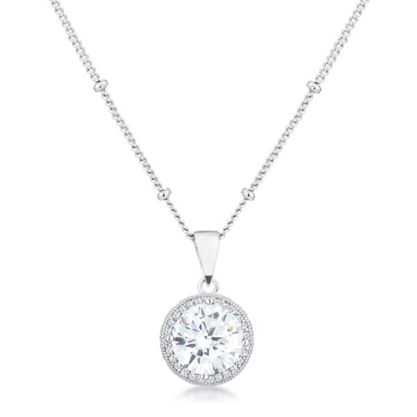 3Ct Rhodium Clear CZ Round Halo Satellite Pendant