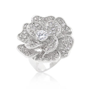 Large Flower Cubic Zirconia Cocktail Ring