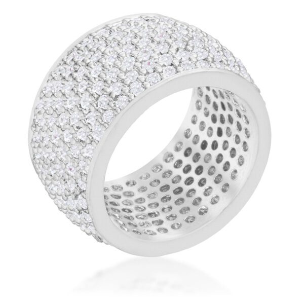 Wide Pave Cubic Zirconia Silvertone Band Ring