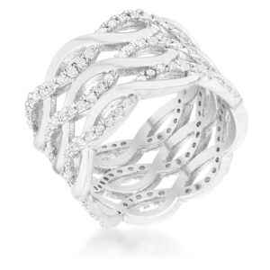 Brandy 0.88ct CZ Rhodium Twist Wide Cocktail Ring, <b>Size 5</b>