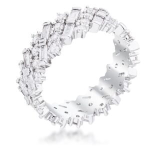 Rhodium Clear CZ Alternating Baguette Round Eternity Band, <b>Size 5</b>