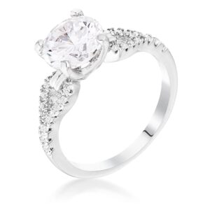 2.11Ct Rhodium Round Cut CZ Petite Ribbon Engagement Ring, <b>Size 5</b>