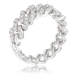 Rhodium Plated Clear CZ Round Cut Flexible Chain Ring, <b>Size 5</b>