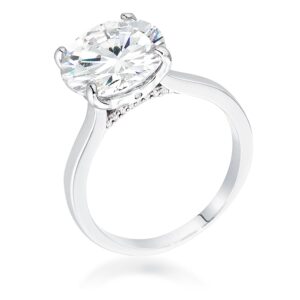 5Ct Rhodium Britney Round Solitaire Engagement Ring, <b>Size 5</b>