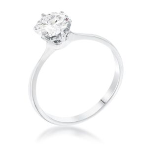 1 Carat Single Stone CZ Rhodium Classic Solitaire Ring, <b>Size 5</b>