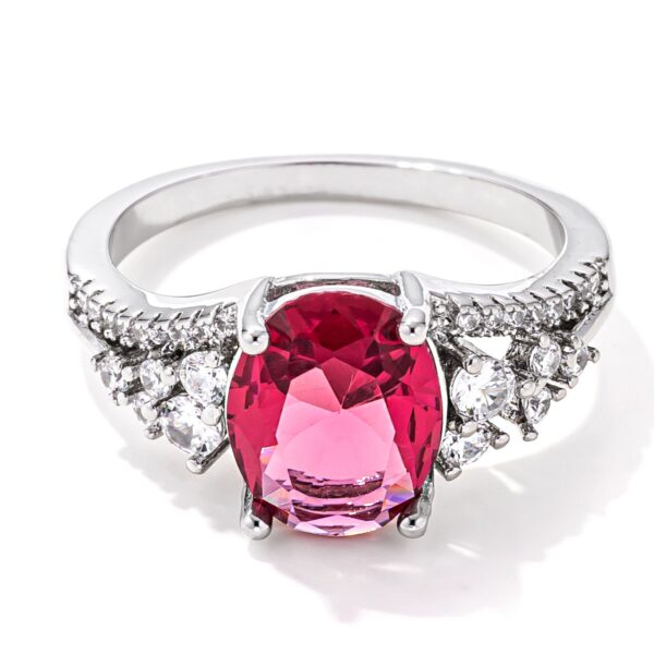 3.25ct. Rhodium Plated Raspberry Sparkle CZ Ring, <b>Size 5</b>