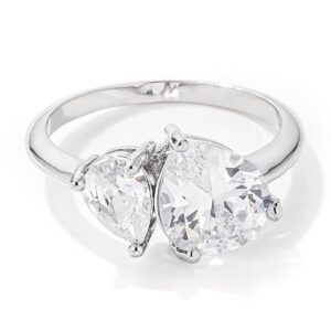 2.75ct Rhodium Plated Toi et Moi CZ Ring, <b>Size 5</b>